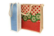 FLIHAUT® Eco-Friendly Reusable Pack of 2 Unisex Printed Multipurpose Grocery, Shopping, Daily use Tiffin, Zipper Red Polka Dots design Jute Bag is 16 X 6 X 14 inch & bottle cover is 5 X 4 X 15 inch