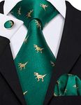 Barry.Wang Fun Ties Dinosaur Necktie Set Handkerchief Cufflink Green