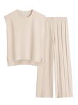 ANRABESS Women 2 Piece Outfits Casual Summer Sleeveless Tops Knit Pants Sweater Lounge Matching Sets 2024 Trendy Clothes, Apricot, Small