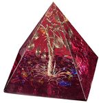 Amogeeli Crystal Orgone Pyramid with Copper Tree of Life EMF Protection Stone for Decoration, Red