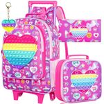 4PCS Rolling Backpack for Girls,Kids Unicorn Bookbag with Roller Wheels, Suitcase School Bag Set for Toddler Elementary