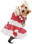 Klippo Contrast Flowers in Red/White Polka Dots Sundress/Picnic Dress for Small Dog/Puppy - S