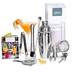 ORNA Cocktail Shaker Set of 10 pieces - 750 ml Stainless Steel Cocktail Making Set - Bartender Kit for Mixing Cocktails with Jigger, Shaker, Muddler, Strainer, Spoon, Tongs, Pourers