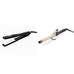 IKONIC SLIM TITANIUM SHINE HAIR STRAIGHTENER WITH PROFESSIONAL PTC AND DUAL CERAMIC HEATERS FOR LONGER, THICKER, AND AFRO CARIBBEAN HAIR & IKONIC CURLING TONG- 22MM (BLACK & GOLDEN)