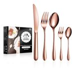 vancasso Cutlery Set for 6 People, 30 Piece Rose Gold Knife and Fork Sets, Silverware Flatware Set Includes Forks Spoons Knives, Mirror Polished, for Fancy Kitchen Home Restaurant Party