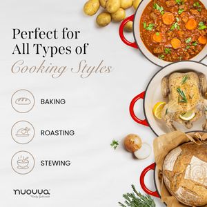 Nuovva 5 Quart Dutch Oven – Red Cast Iron Casserole Pot