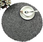 Topotdor Round Placemats Heat-Resistant Stain Resistant Anti-Skid Washable Polyproplene Table Mats Placemats (Braided-Gray, Set of 4)