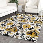 Carpet Craft Floral Woolen Carpets for Living Room Bedroon Floor and Hall Size 5 x 7 feet (150x210 cm) Color Grey & Gold