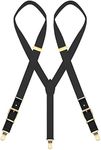MENDENG Adjustable Suspenders for Men Bronze Metal Clips Braces with Leather, Black Leather/Black, One Size