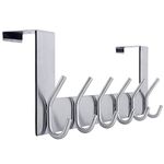 WEBI Over The Door Hook Door Hanger:Over The Door Towel Rack with 6 Hooks for Hanging Coats,Door Towel Hanger Door Coat Hanger Over Door Coat Rack for Towels,Clothes,Back of Bathroom,Silver