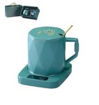 ARNAMARKET Coffee Cup Warmer with Mug Set for Desk, Electric Mug Warmer, Auto Shut Off & Fast Heating Tea Warmer Set, Candle Warmer, Ideal Gift for Men & Women with Gift Box-110V-GREEN