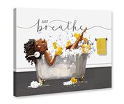 Genius Decor-"Just Breath Bathroom Decor Wall Art African American Woman with Music Bath Canvas Wall Art Prints(Yellow)