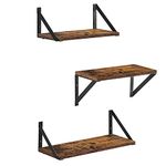 VASAGLE Set of 3 Wall Shelves, Floating Shelves, for Trinkets, Photo Frames, Spice Bottles, Toiletries, in the Living Room, Bedroom, Kitchen, Bathroom, Rustic Brown and Black LWS442B01