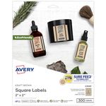 Avery Print-to-The-Edge Square Labels, Kraft Brown, 2 x 2 Inches, Pack of 300 (22846)