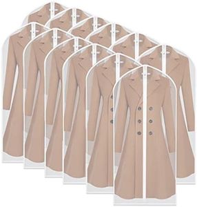 HomeClean Garment Bag, Set of 12 Breathable PEVA Covers with Zipper, Dust-Free Clothes Storage for Wardrobe and Travel, White