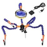 Helping Hands Soldering, Aluminium Metal Five Arm Soldering Station with Magnifying Glass Welding Repair Tool RC Models Accessory(with Fan)