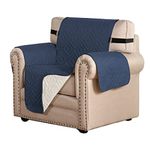 H.VERSAILTEX Reversible Chair Cover Furniture Protector Anti-Slip Couch Cover Water Resistant 2 Inch Wide Elastic Straps Chair Slipcover Pets Kids Fit Sitting Width Up to 21" (Chair, Navy/Beige)