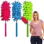 M-Jump 3 Pack Retractable Long-Reach Washable Duster for Cleaning, Microfiber Hand Duster Brush with Telescoping Pole for Cleaning Car, Window, Furniture, Office