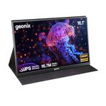 GEONIX 16.1" Portable Monitor Full HD 1080p IPS Display, 300 Nits, Ultra Slim with Foldable Cover Stand, USB-C & Mini HDMI, Dual Speakers for Laptop, Phone, Tablet, Projector (Black) 1 Year Warranty