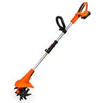 Ukoke Cordless Tiller Cultivator 20V 2.5 A Battery 280 max RPM Powered Tiller Cultivator, w/24 Steel Blade Cultivate Max Tilling 5'' deep Path by 7.8'' Wide