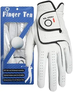 FINGER TEN Golf Gloves Men Right Handed Golfer Cabretta Leather Left Hand 1 Pack, Men's Golf Soft Enhance Grip Fit Size from Small to XXL (Natural-1 Pack, Large, Left)