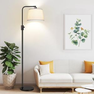 【Upgraded】 Dimmable Floor Lamp, 1000 Lumens LED Edison Bulb Included, Arc Floor Lamps for Living Room Modern Standing Lamp with Linen Shade, Tall Lamp for Bedroom Office Dining Room- Black