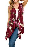 Made By Johnny Women's Cardigans Lightweight Sleeveless Draped Open Front Cardigan, Wsk1071_wine_floral, XXL