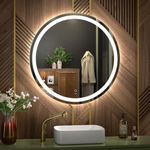 KWW Round Mirror Bathroom LED Lighted Mirror, Illuminated Dimmable Anti-Fog Wall-Mounted Makeup Vanity Mirror with Lights (24 * 24)