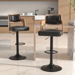 Nalupatio Bar Stools Set of 4 Morden Height Counter Bar Stools with Wood Back Thickened Seat Swivel Adjustable Stool Chair for Home Kitchen Island Dark Gray（Black Base）