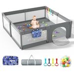 LUTIKIANG Baby Playpen, 79" X 71" Extra Large Playpen for Babies and Toddlers with Gates, Baby Play Yards, Baby Fence Play Area, Safety Indoor Baby Play Area with Ocean Balls (Grey)