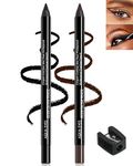 Gel Eyeliner Pencil-Black & Brown Waterproof Smudge-proof Matte Gel Eyeliner Pencil, Fade-Proof Eye Liner Pencil Soft Smooth Tattoo Eyeliner Pen for Women Cat Eye/Smoky Eye Makeup with Sharpener