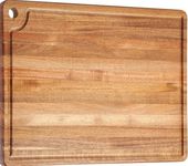 STR-Large Acacia Wood Cutting Board for Kitchen - Caperci Better Chopping Board with Juice Groove & Handle Hole for Meat (Butcher Block) Vegetables and Cheese, 18 x 12 Inch