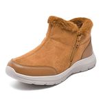 TIOSEBON Women's Winter Snow Fur Line Ankle Boots-Zipper Warm Anti-Slip On Resistant Short Booties Walking Shoes Light Brown Wide US Size 7