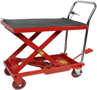 GarveeTech Double Scissor Hydraulic Lift Table Cart 660lbs Capacity 30.8" Lifting Height, Lift Table with 4 Wheels and Non-Slip Pad for Material Handling and Transportation, Red