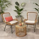 BRISHI Garden Patio Seating Chair and Table Set Outdoor Balcony Garden Coffee Table Set Furniture and 2 Chairs 1 Table Set with Cushion (Beige)