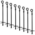 BISupply Ground Anchors, 15 Inch - 8pk Black Shed Anchor Kit Greenhouse Tie Down Ground Stakes with Drillable Eyebolt