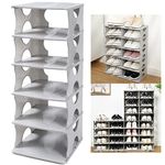 Shoe Rack Shoe Slots Organizer, Stackable Shoe Storage Organizer for Bedroom & Entryway, Adjustable Shoe Rack, Space Saver Shoe Organizer Shelf, Easy Assembly and Clean,6PCS,Grey