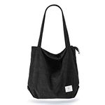 KALIDI Thicken Corduroy Totes Bag Extra Large Capacity Handbags Shoulder Bags with Zipper Cord Tote Bag for Women Ladies Girls Casual Shopping Bag for Work School College Daily Use,Black