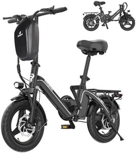 Bodywel Foldable Electric Bike, 14" Mini Ebike for Adults Kids, 25 Miles Range 20MPH Electric Bicycles for Daily commuters, 400W Motor 36V Battery Portable E-Bikes, Black Bike with Bag & Rack
