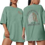 VILOVE Women Country Music Oversized Shirt - Western Retro Tshirt Vintage Trendy Graphic Tees Crewneck Short Sleeve Tops Green