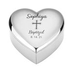 OXYEFEI personalized Heart metal jewelry Keepsake box for little girls Custom Engraved small Shaped Jewelry Box with name, Silver Ring Box for Baby Baptism Gift for Girls (Silver)