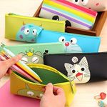 ARTLABEL Silicone Pack Of 6 Soft Silicon School Pencil Pouch Stationery Case Box - For Birthday Return Gift In Bulk For Kids Boys & Girls (Assorted Design) (6 Pouch Pack), Multicolour