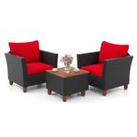 ORALNER 3 Pieces Patio Furniture Set, Outdoor Wicker Conversation Chairs with Soft Cushion and Acacia Lift-Top Coffee Table, Rattan Bistro Set for Balcony Garden Backyard Front Porch Poolside (Red)