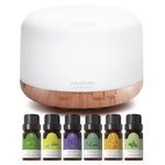 ASAKUKI 500 ml Essential Oil Diffuser for Home and Office, Auto-Off Safety Switch and 7 LED Light Colors, Top 6 Essential Oils - Lavender Eucalyptus Tea Tree Orange Peppermint Lemongrass