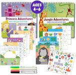 Totebook Kids Small Size Travel Educational Activity Books with Washable Markers (7"x7") - Car and Airplane Activities - Search and Find, Reusable Stickers for Ages 4, 5, 6 (Jungle & Princess)