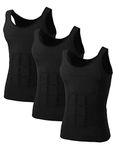 TOPTIE 3 Pack Men's Slimming Body Shaper Waist Trainer Vest, Chest Gynecomastia Compression Shirt-Black-S