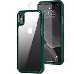 Amizee Compatible with iPhone Xs Max Case [Military Grade Protection] with Screen Protector Crystal Clear Back Slim Phone Case for iPhone Xs Max - Green