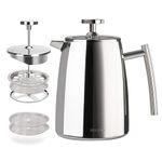 Secura French Press Coffee Maker, 17-Ounce, 304 Stainless Steel Insulated Coffee Press with Extra Screen