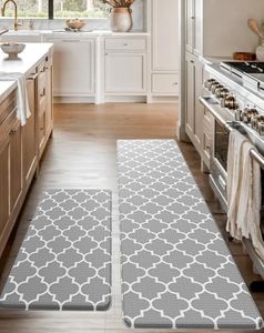 Homergy Anti Fatigue Kitchen Mats for Floor 2 Piece Set, Memory Foam Cushioned Rugs, Comfort Standing Desk Mats for Office, Home, Laundry Room, Waterproof & Ergonomic, 44 x 77 and 44 x 150