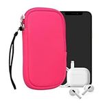 kwmobile Neoprene Phone Pouch Size M - 5.5" - Universal Cell Sleeve Mobile Bag with Zipper, Wrist Strap - Neon Pink